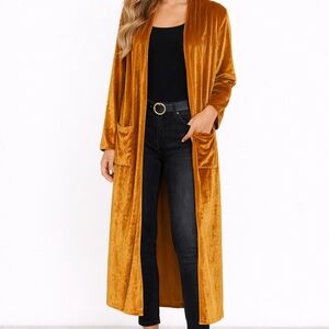 Golden Velvet Long Duster Cardigan w/ Pockets Size M